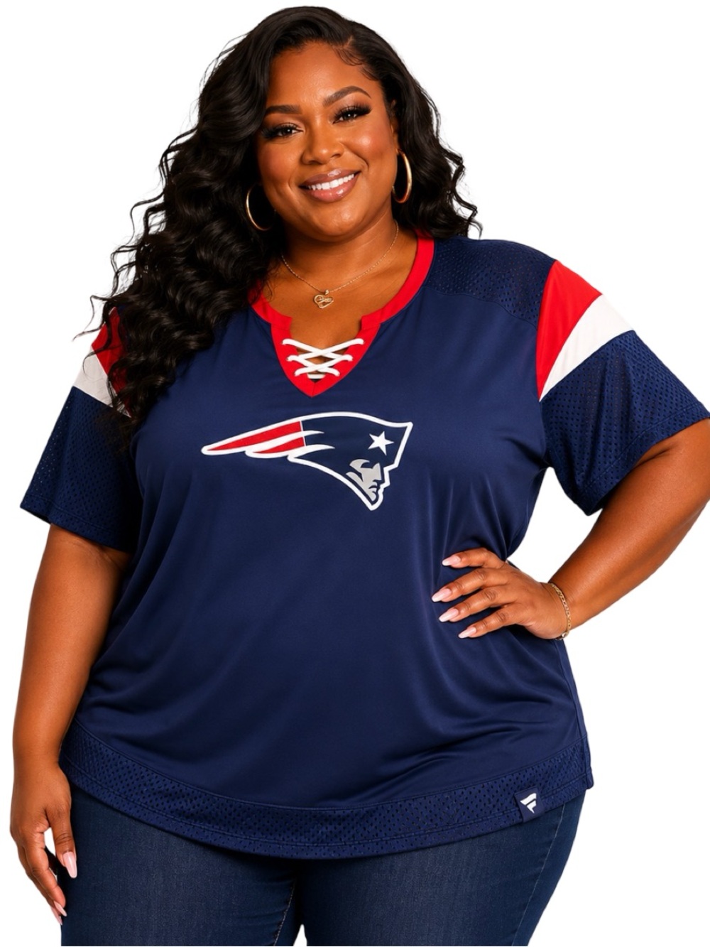 Fanatics Navy Red White New England Patriots Lace-Up Fan Jersey Top